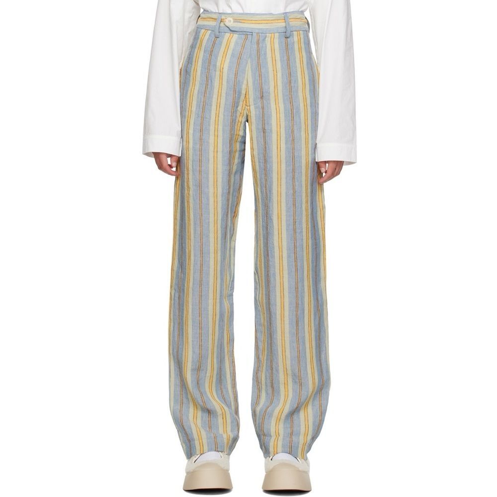 Nicholas Daley Linen Striped Trousers in Blue/Mustard, NWT, Size 34